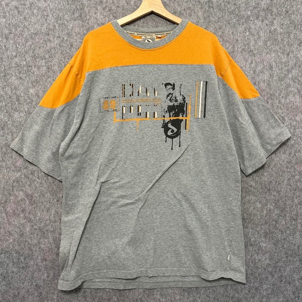 Vintage Davoucci Collection Mens Y2K Graphic T Shirt Orange Gray Sz 3XL